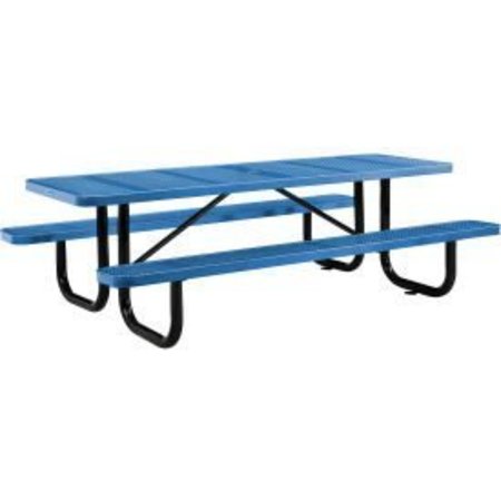 GLOBAL EQUIPMENT 8 ft. Rectangular Outdoor Steel Picnic Table, Perforated Metal, Blue 694555BL